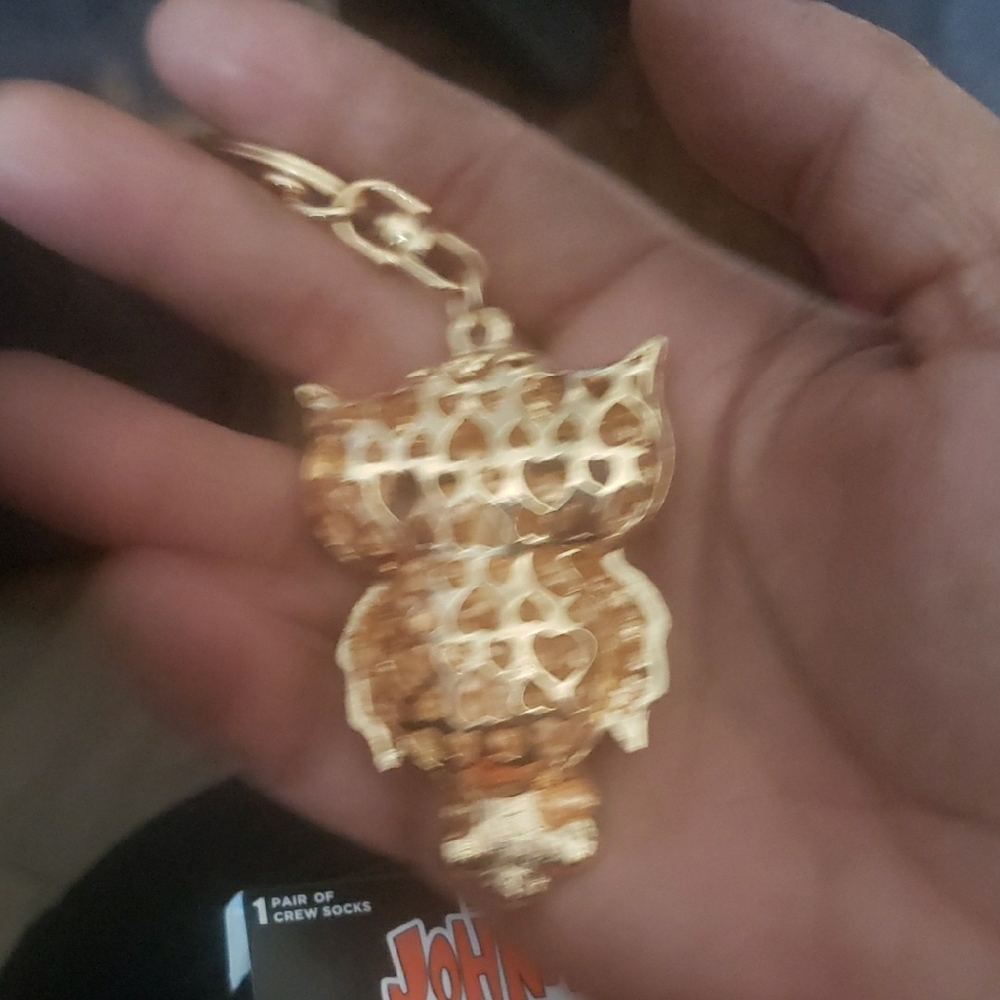 Pink and Gold Owl Keychain - Picture 3 of 5